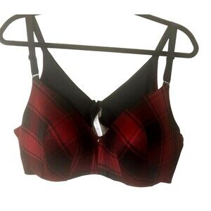 Cacique Lightly Lined Balconette Red Black Plaid Bra Women Plus Size 42D